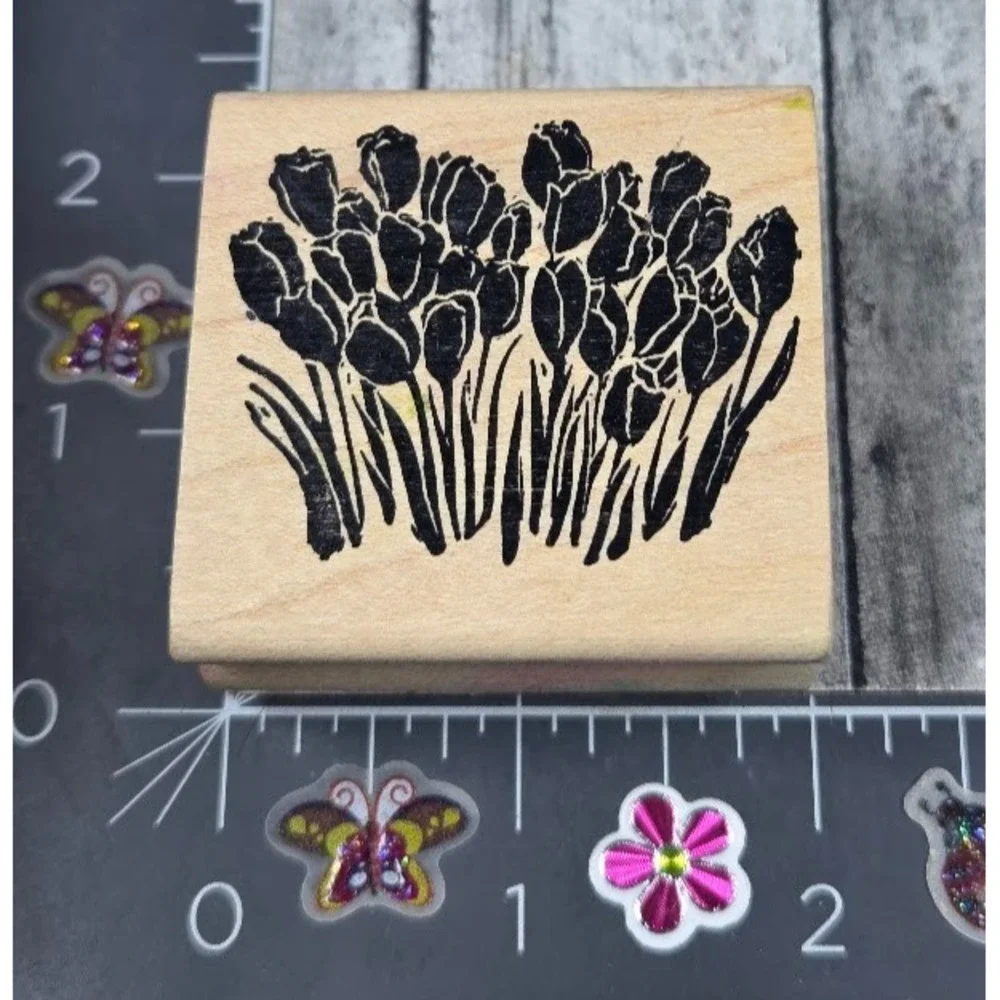 A Stamp In The Hand Tulip Patch Flowers Rubber Stamp Wood #C73